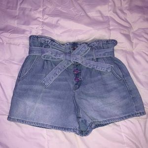 light denim paper bag shorts